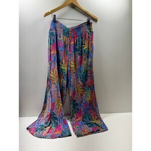 Kona Sol Women’s Large Multicolor Beachy Coastal Lounge Pants Side Slits Summer